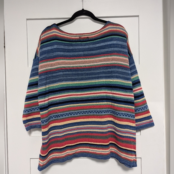 Chaps Sweater Classic Comfort Striped Women's Knit, V Neck 1/4 Lace, Multicolor - Picture 9 of 10
